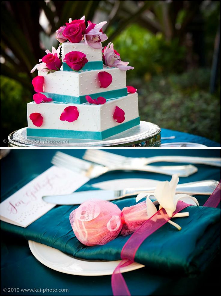 Teal and Fuschia Wedding Cake