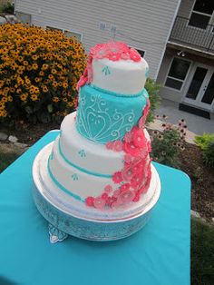 Teal and Fuschia Wedding Cake