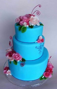Wedding Cake with Pink and Blue