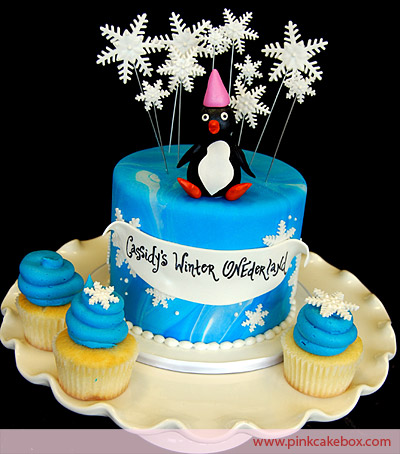 Winter Wonderland Penguin Birthday Cake