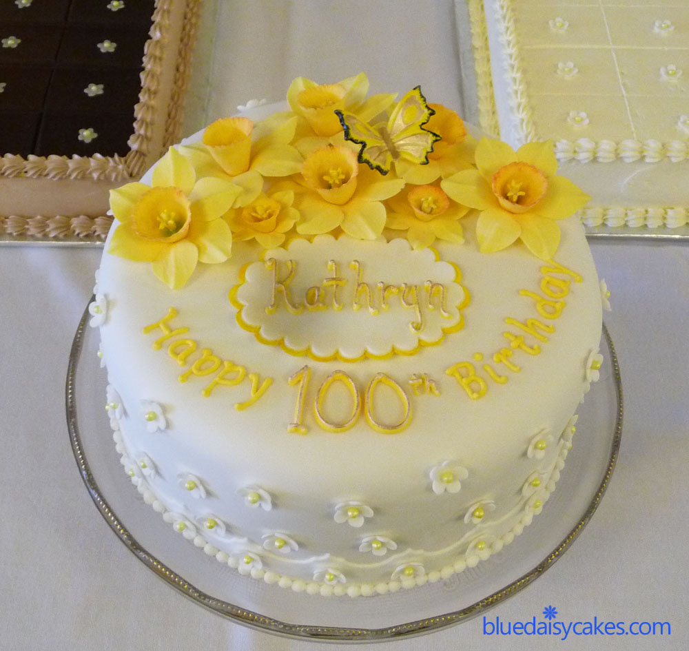 Birthday Cake with Daffodils and Pictures