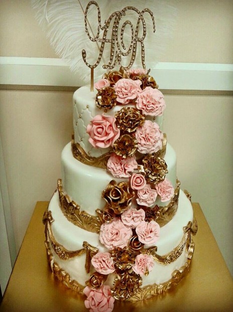 Gold and White 3 Tier Cake