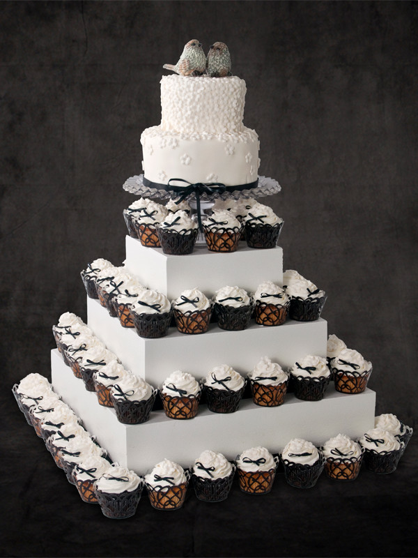 Small Square Wedding Cake with Cupcakes