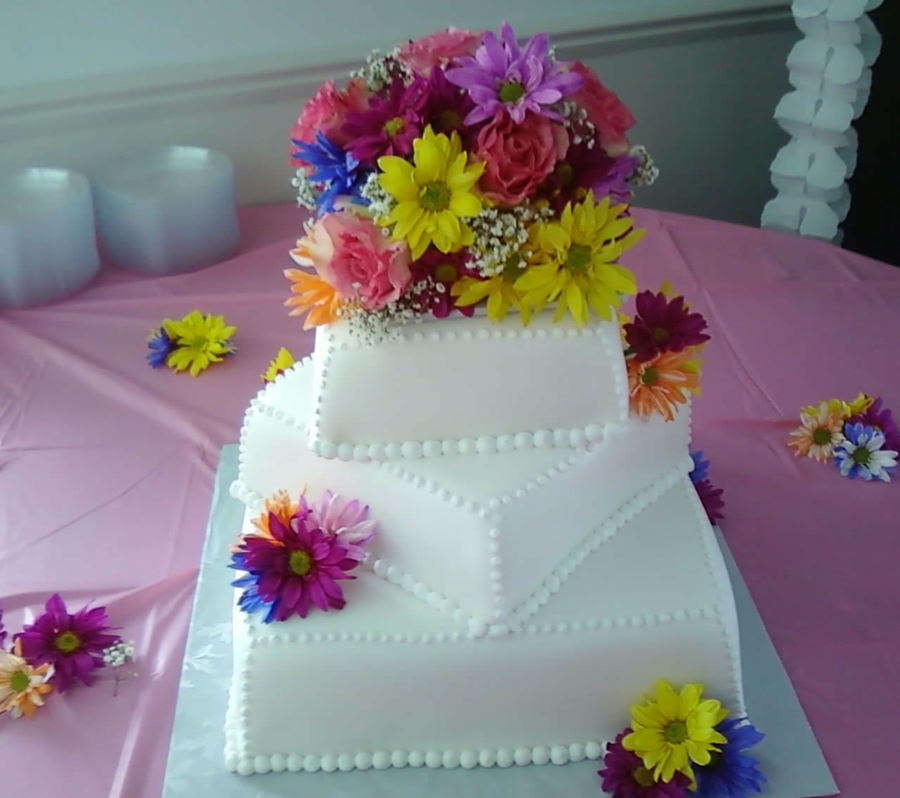 Square Wedding Cake with Flowers