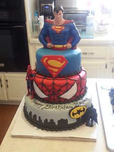 Superman 3 Tier Spider-Man Birthday Cakes