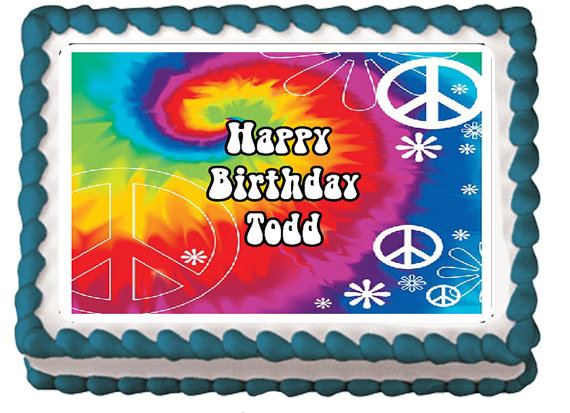 Tie Dye Peace Sign Birthday Cake