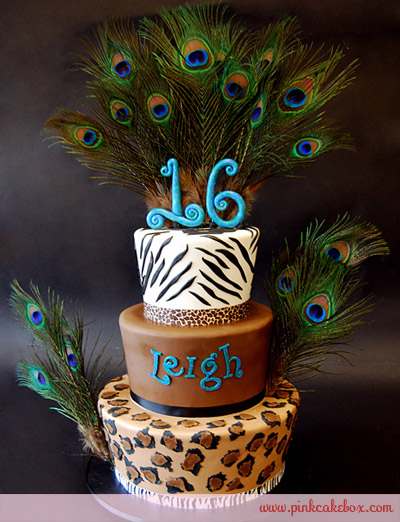 11 Photos of Peacock Feather Print Sweet 16 Leopard Cakes