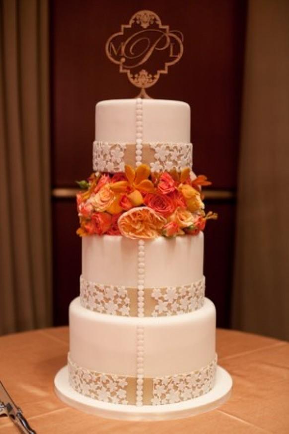 Orange and White Elegant Wedding Cake