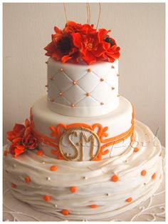 Orange and White Wedding Cake