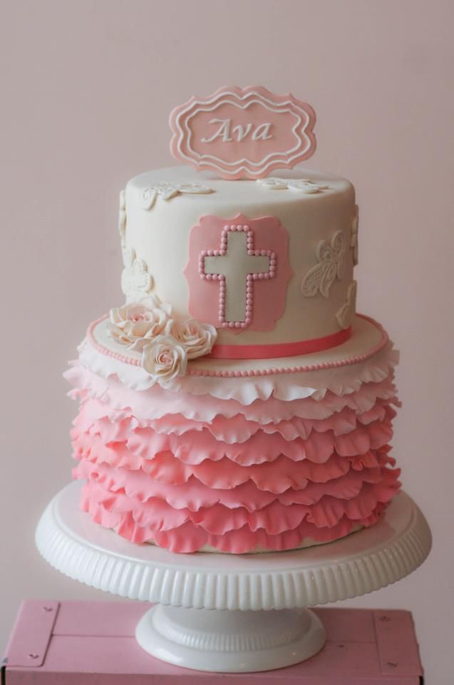 Pink Ombre Rose Cake Baptism