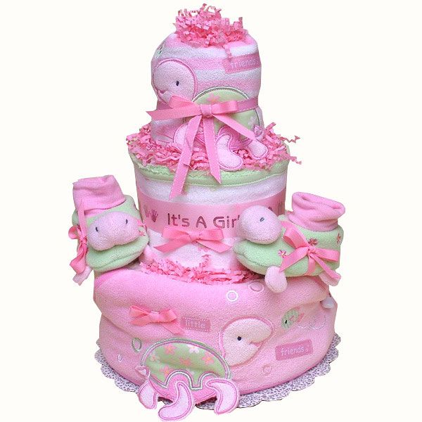 Pink Turtle Diaper Cake