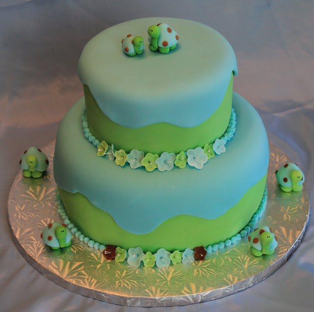 Blue and Green Baby Shower Cake
