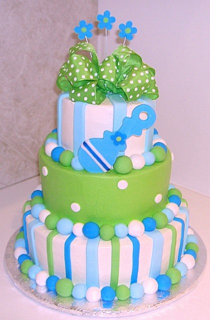 Blue and Green Baby Shower Cakes for Boys
