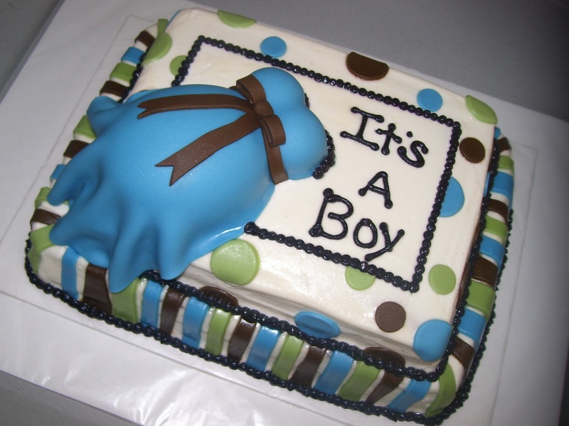 Blue Green and Brown Baby Shower Cake