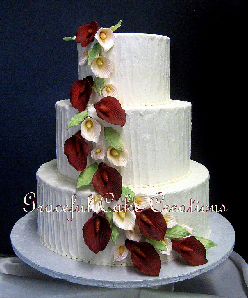 Burgundy and Cream Rustic Wedding Cake