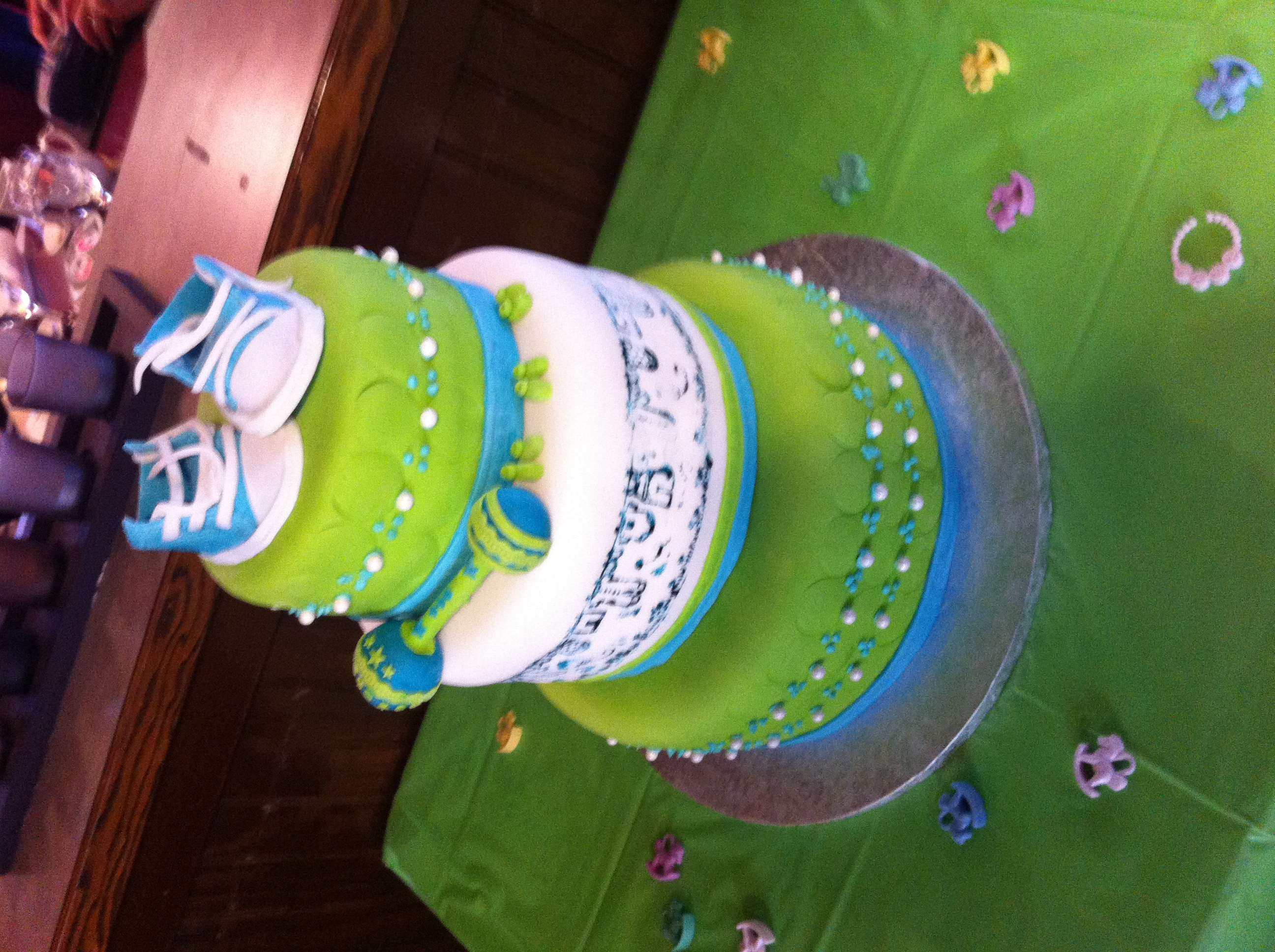 Lime Green and Blue Baby Shower Cake
