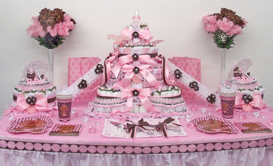 Pink and Brown Baby Shower Cake