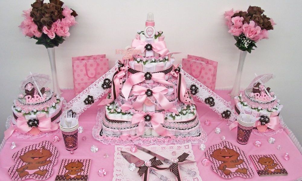 Pink and Brown Baby Shower Sheet Cake