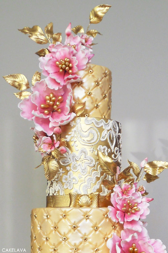 Pink and Gold Wedding Cake