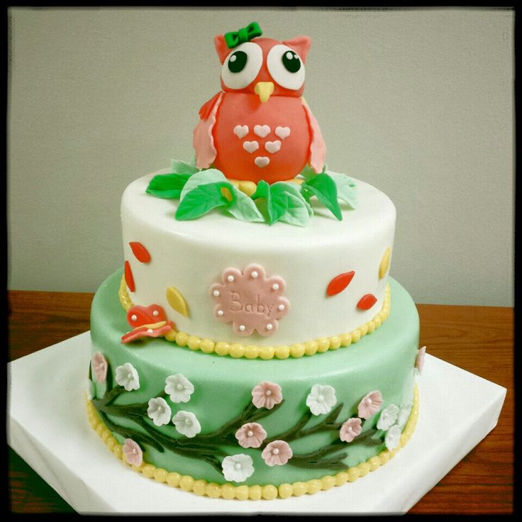 Chevron Owl Baby Shower Cake