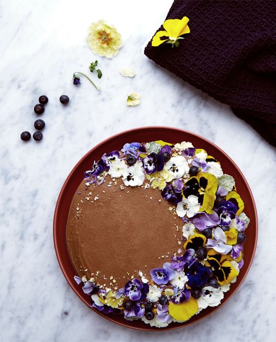 Chocolate Cake with Edible Flowers