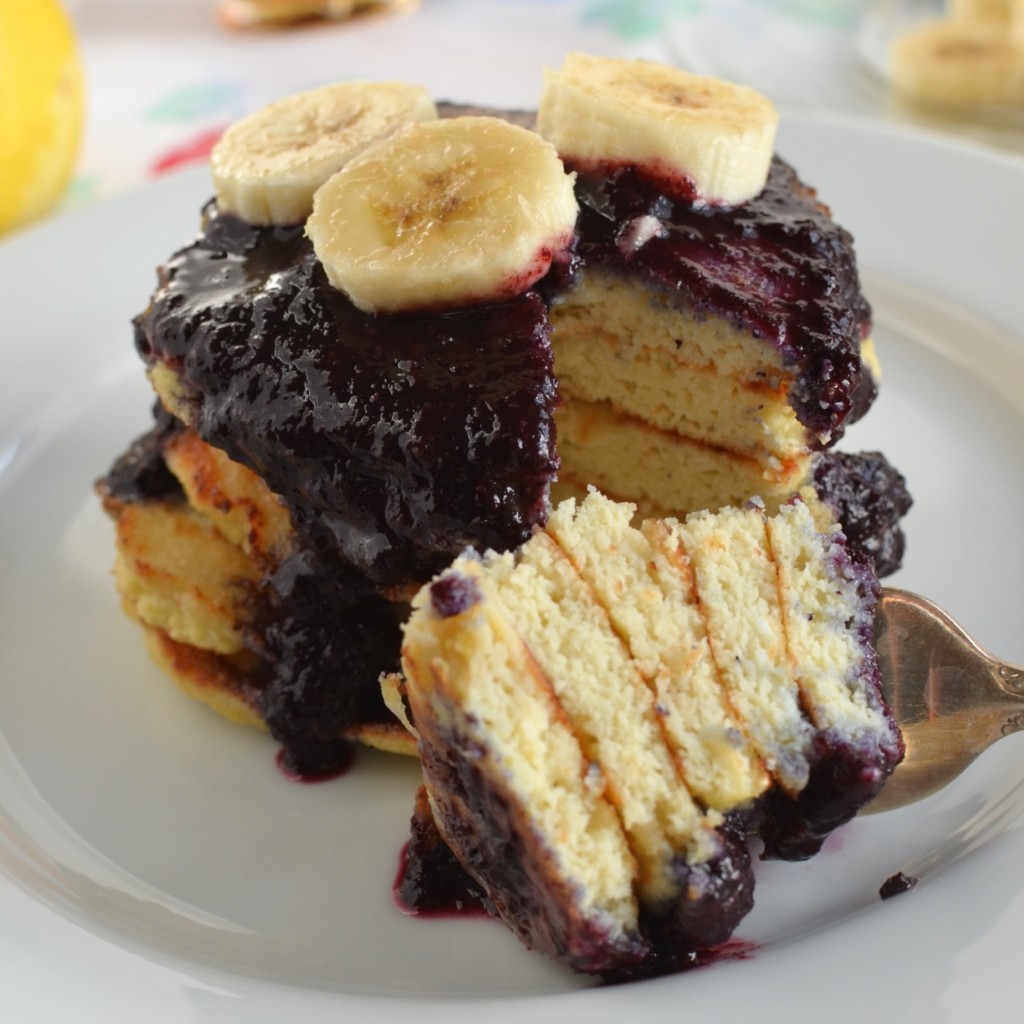 Coconut Flour Pancakes with Blueberry Sauce