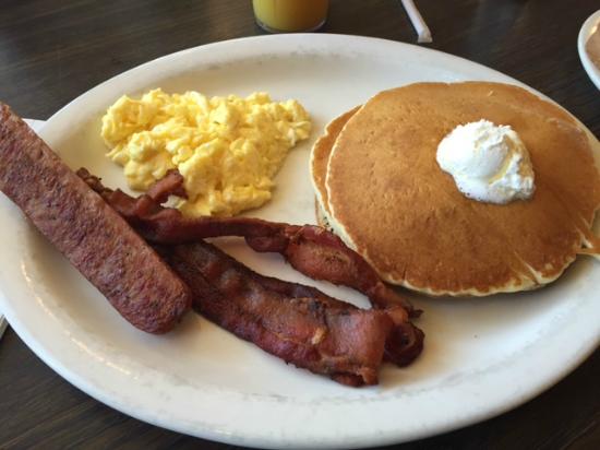 Pancake Sausage and Eggs Breakfast