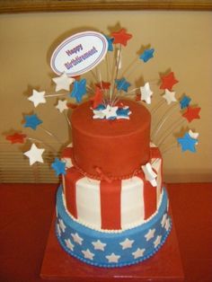 Red White and Blue Birthday Cake