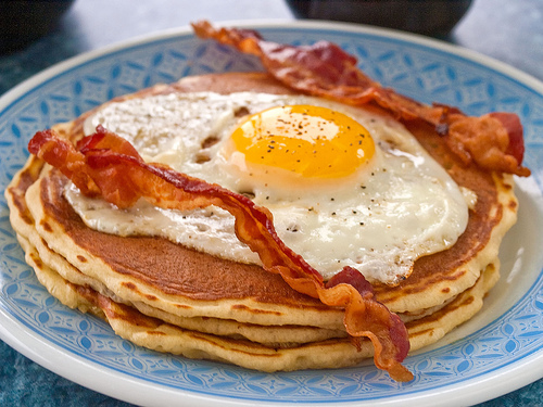 Breakfast Pancake Eggs and Bacon