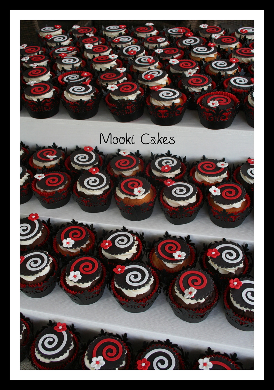 Cupcake Wedding Cake Red Black and White