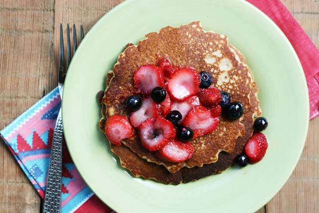 Pancakes with Strawberries and Blueberries