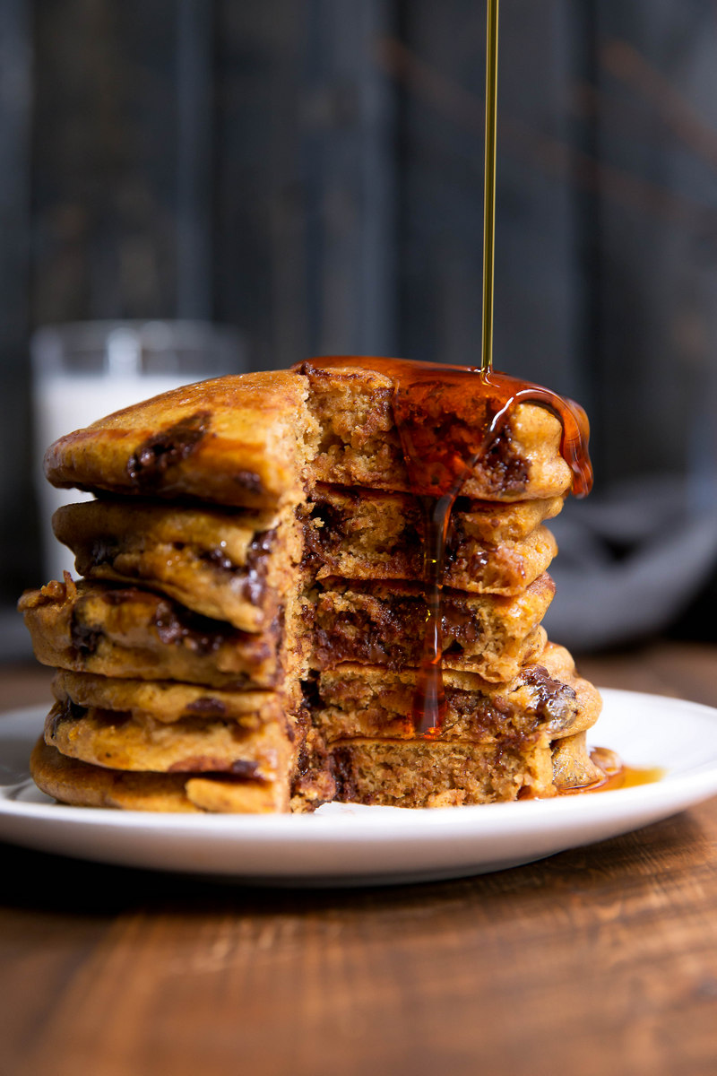 Wheat Pumpkin Chocolate Chip Pancakes