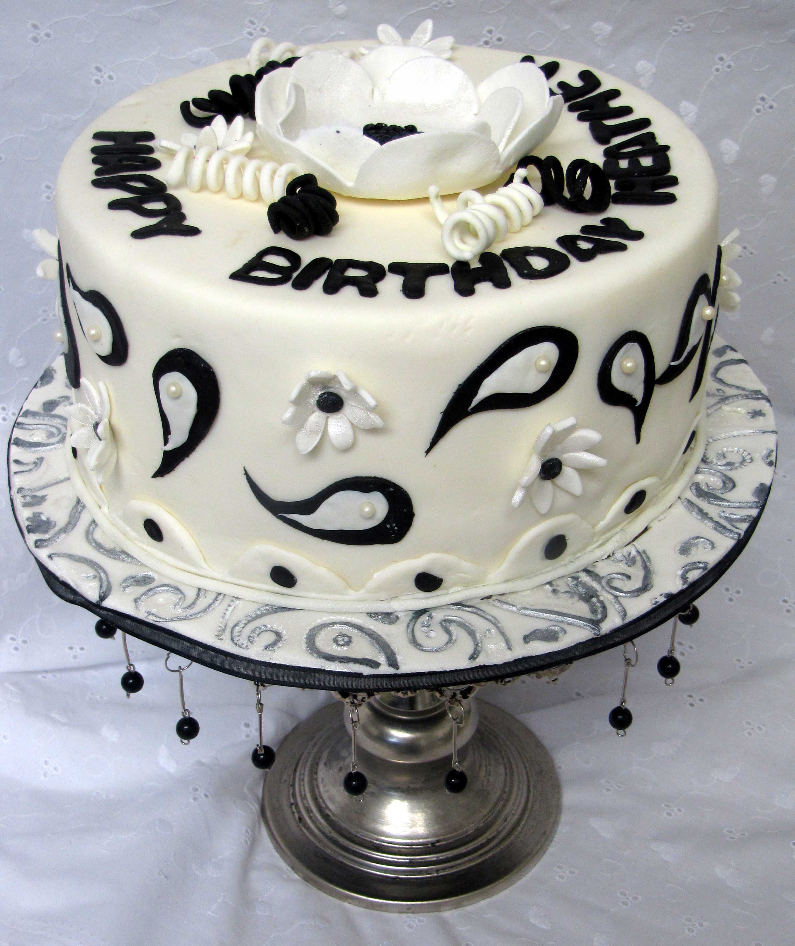 Black and White Happy Birthday Cake