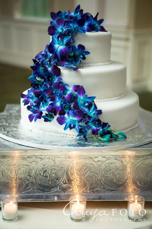 Blue and Purple Orchid Wedding Cake