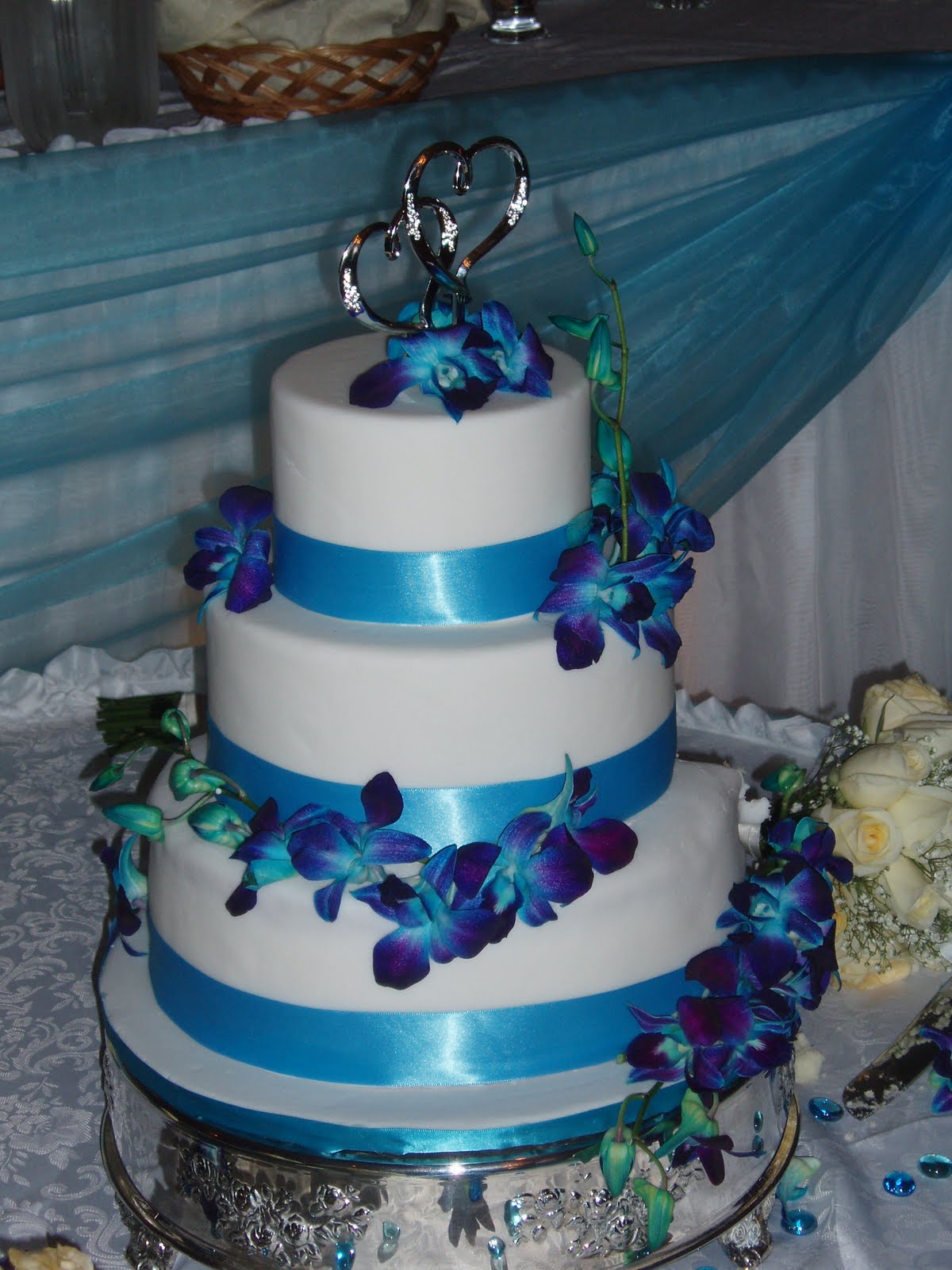 Blue and Purple Orchid Wedding Cake