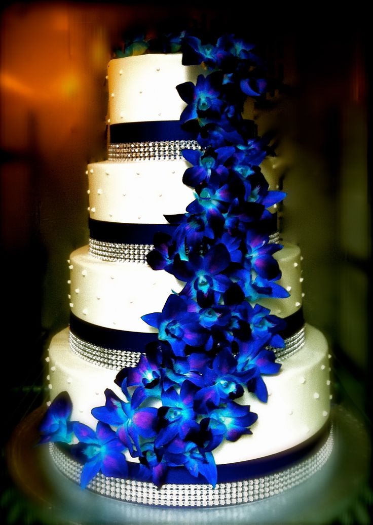 Blue Orchid Wedding Cake