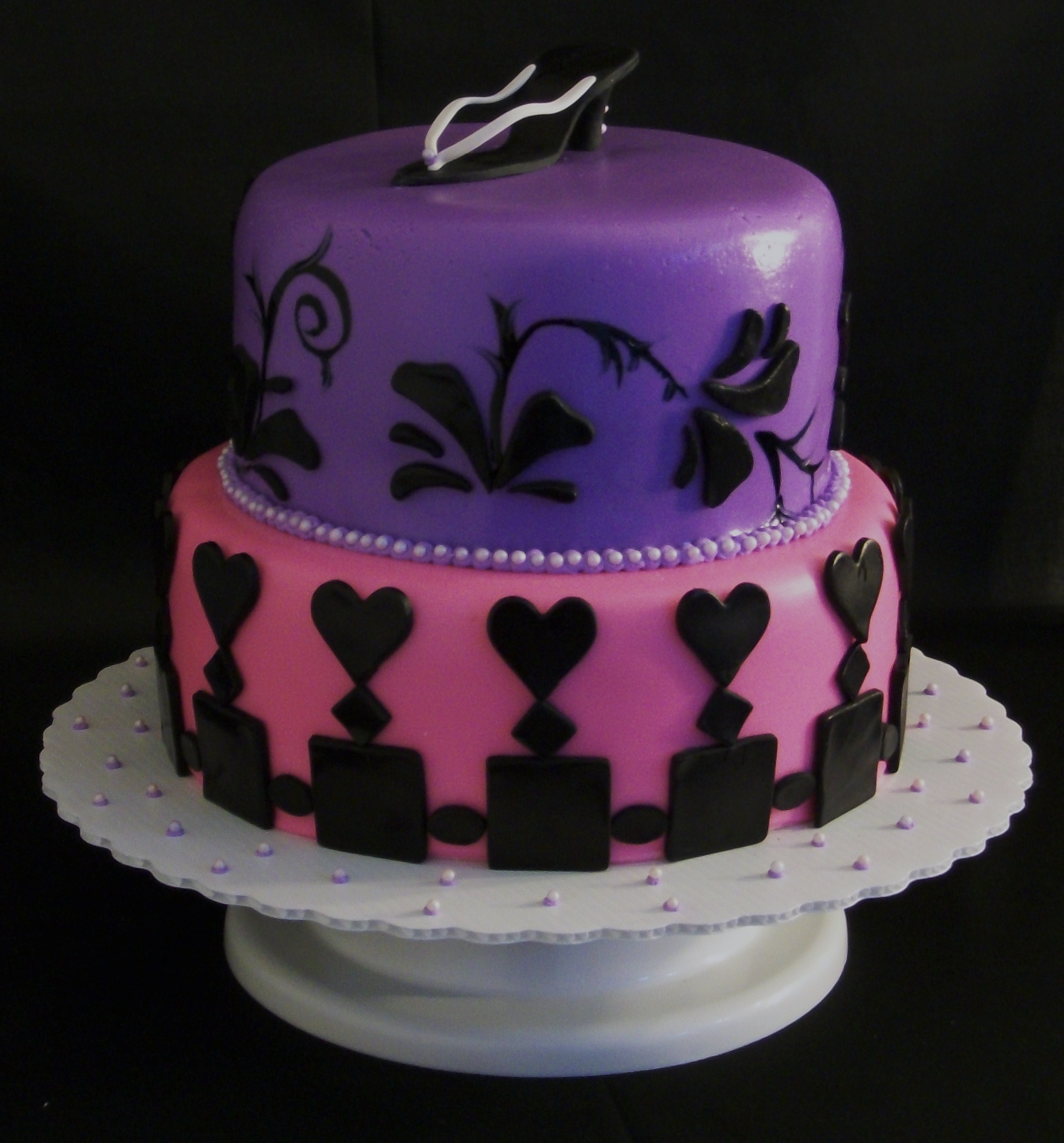 Girls Pink and Purple Birthday Cake