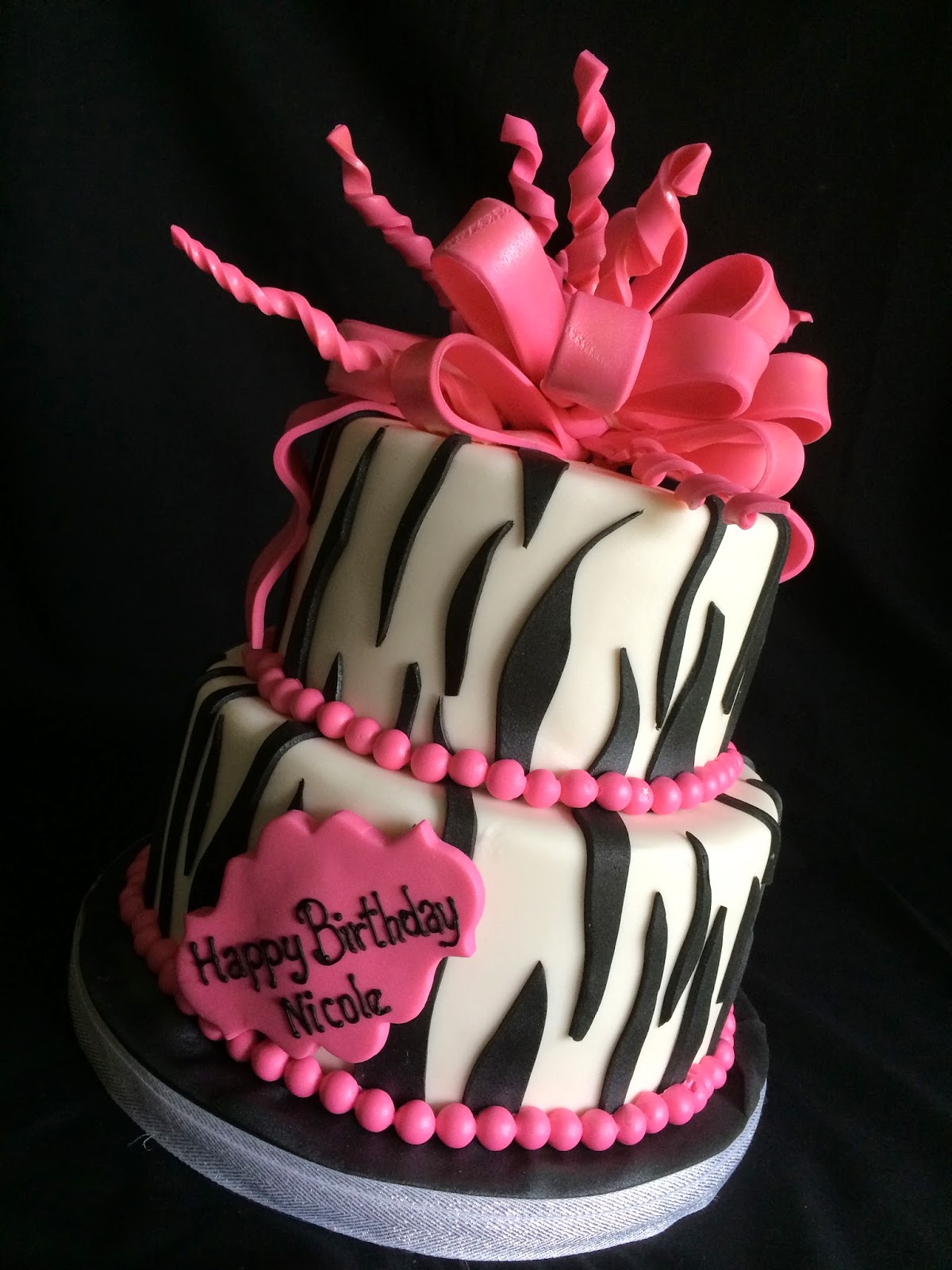 Pink Zebra Print Tier Birthday Cakes