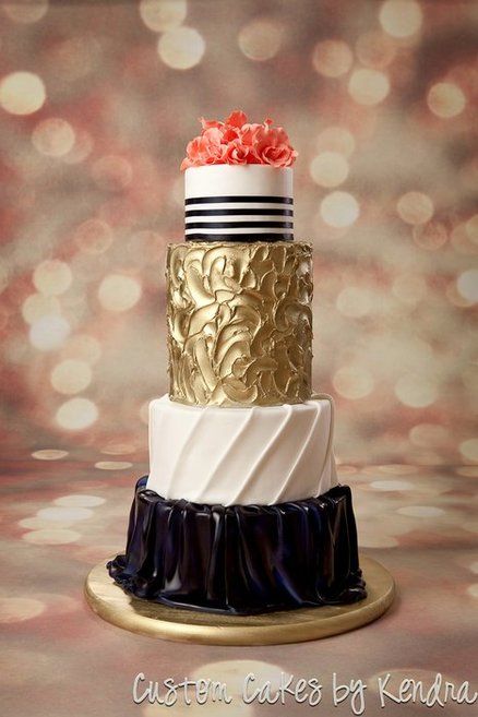 Black and White Gold Wedding Cake