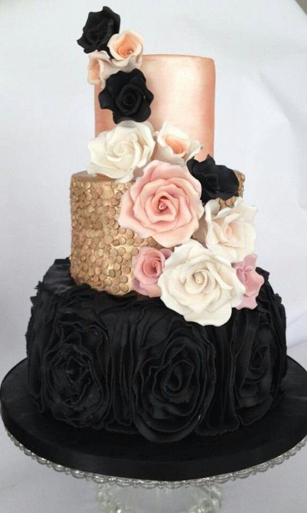 Black Gold and Blush Wedding Cake