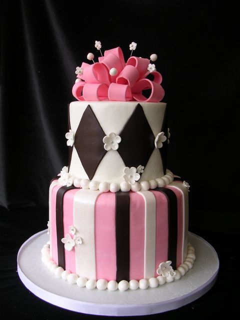 Brown and Pink Birthday Cake