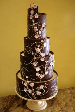 Brown and Pink Cherry Blossom Wedding Cake