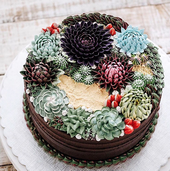 Cake with Succulent Flowers