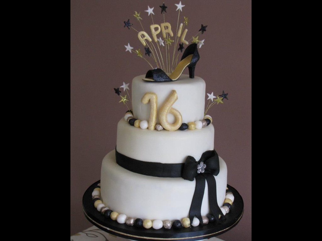 Gold and Black 16th Birthday Cake