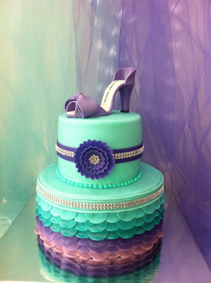 Purple and Teal Birthday Cake