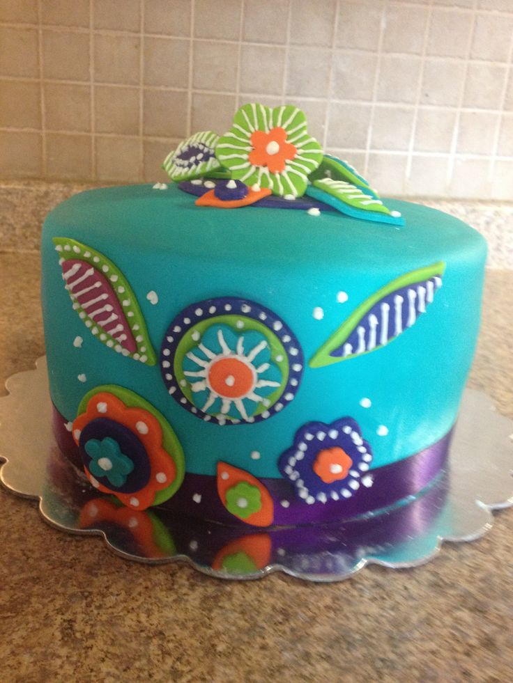 Purple and Teal Birthday Cake