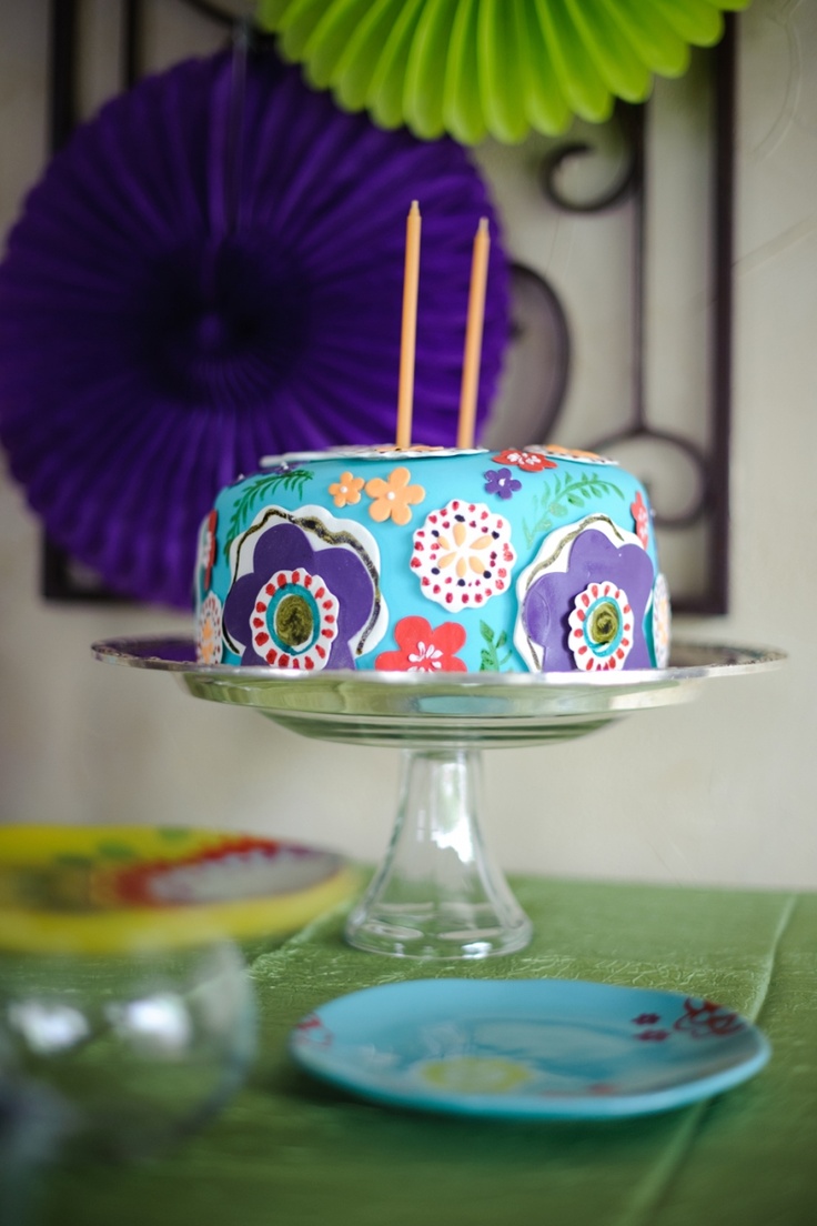 Purple and Teal Birthday Cake