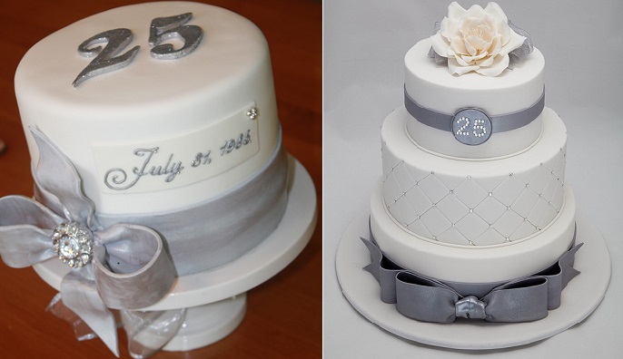 Silver 25th Wedding Anniversary Cake