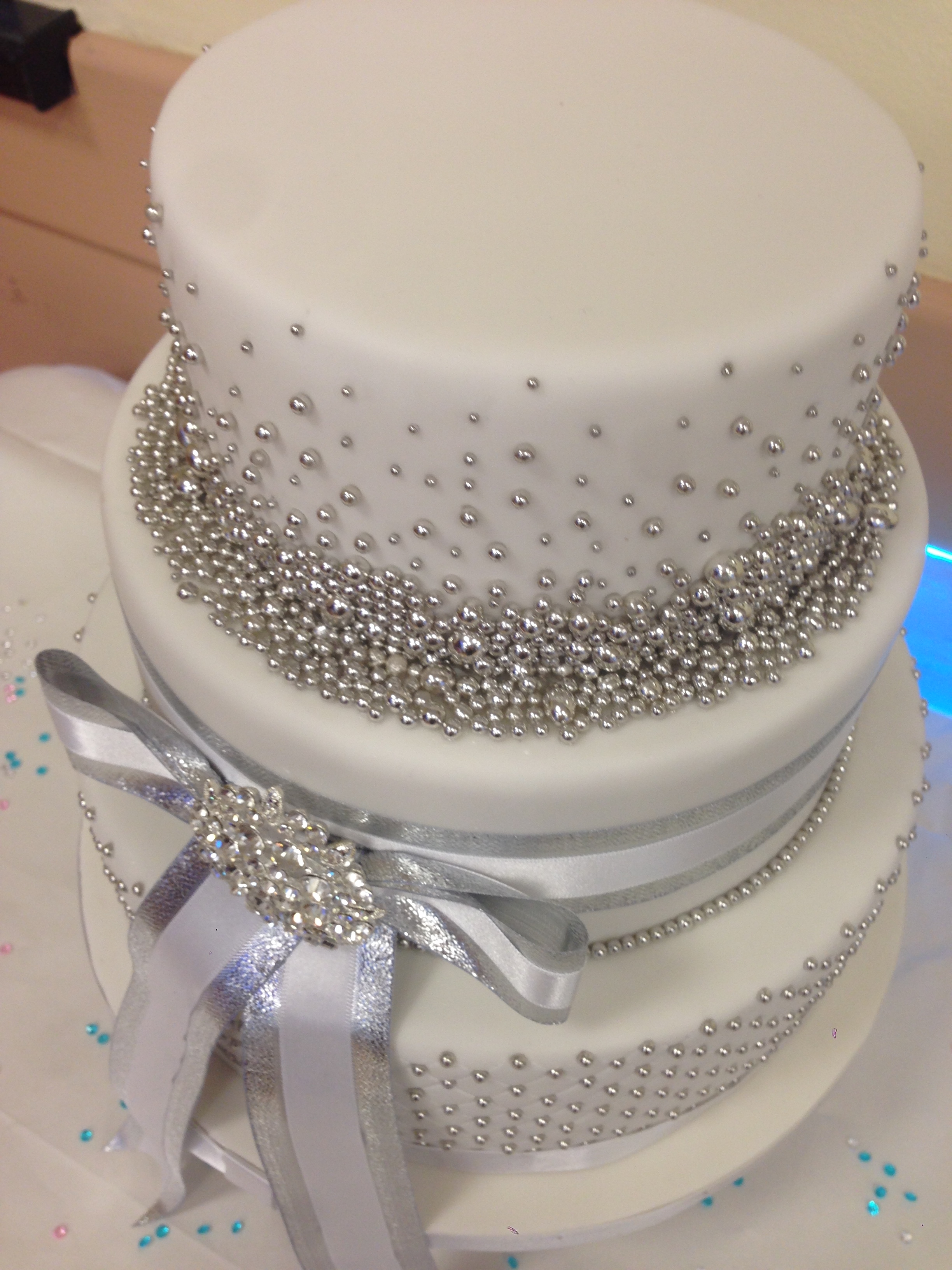 Silver 25th Wedding Anniversary Cake