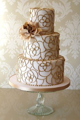 White and Gold Wedding Cake